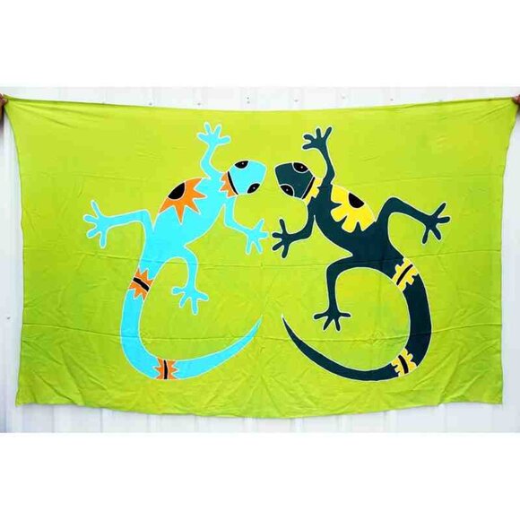 CM58 Gecko Batik Plus 38" Open Hand Painted Cover Up Midi Cardigan fit up to 5X - Picture 2 of 2